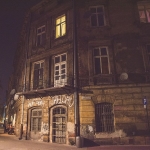 I just loved the streetlight shining on this crumbling building in Krakow at night and the glowing window above.