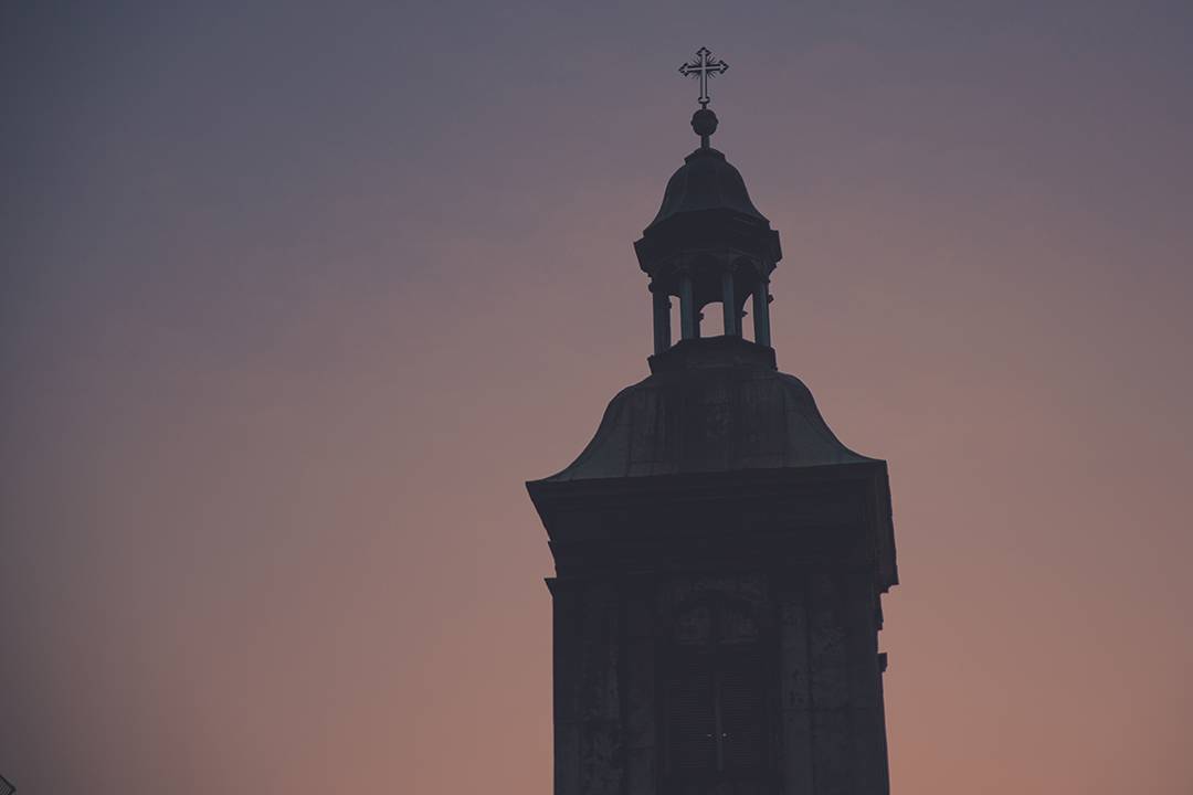Leaving the Wieliczka Salt Mine, we found that the sun had set, casting an eerie glow on a nearby church.